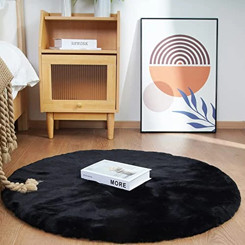 Oferta limitada: Ghouse Alfombras Salón Redonda Pelo De Pelo Corto de Alfombra Habitación Dormitorio Lavables Alfombra Antideslizante Muy Suave, Alfombra esponjosa de Cama(Negro,Ø 90 cm Ronda) de 34.99 € a 25.64 € (ahorro 27%)