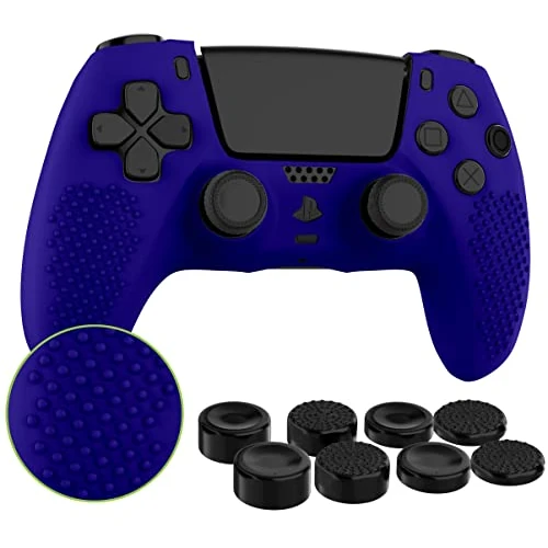 MyGadget Silicone Skin Compatible with PS5 Controller - with 8 Thumbsticks (2 Pairs High / 2 Pairs Low) - Playstation 5 Dualsense Wireless Cover in Violett