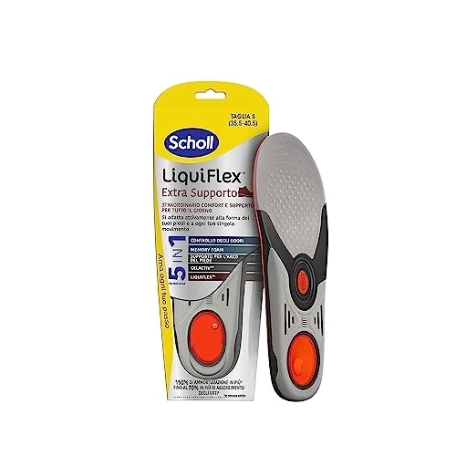 Scholl Liquiflex Extra Support, Adjustable Anti-Odor Insoles Memory Foam with 5-in-1 Technology for Work Shoes, Boots and Safety Shoes, Size S (35.5-40.5) Red