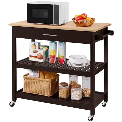 Offerta a tempo: Yaheetech Carrello da Cucina a 3 Ripiani con Ruote Cassetto Carrello di Servizio Carrellino Portaoggetti Multiuso Salvaspazio Stile Moderno Porta Microonde 101,5 x 51 x 92,5 cm Marrone - 0.00% da 99.99 € a 99.99 €