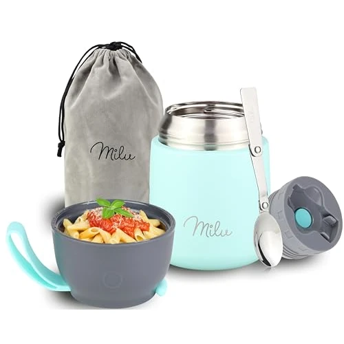 Offerta a tempo: Milu Thermo per Alimenti 300ml 440ml 450ml 650ml 800ml I Contenitore Termico di Acciaio Inossidabile, Isotermico Sottovuoto per Cibi Caldi e Freddi (Menta, 450ml) - 0.00% da 28.95 € a 28.95 €
