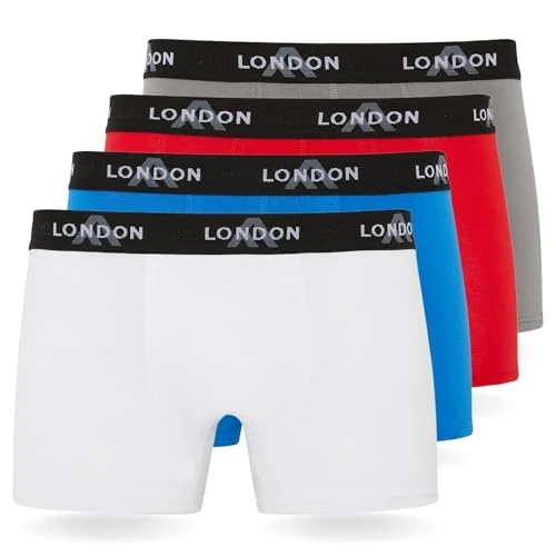 Oferta limitada: FM London - Bóxers para hombre, suaves, ropa interior elástica para uso diario paquete de 4/8, Claro Clásico (Pack de 4), L de 16.49 € a 16.49 € (ahorro 0.00%)
