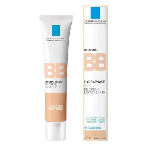 La Roche-Posay, Hydraphase, BB Crème SPF15, Hydrate & Unifie, Enrichie en Acide Hyaluronique d'Origine Naturelle et Pigments Minéraux, Pour Tous Types de Peau, Teinte : Claire, 40 ml