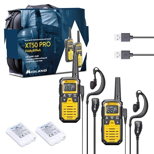 Offerta a tempo: Midland - Walkie Talkie XT50 PRO Doppio Hobby & Work, 2 Ricetrasmittenti Professionali 85 Canali PMR446, Rete Radio Montana - 8Km, 12H, Waterproof IPX2, Ricarica USB, Valigetta Trasporto e Accessori - 55% da 129.00 € a 57.89 €
