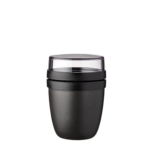 Mepal - Fiambrera Ellipse Mini - Práctico Vaso para Yogur y Muesli - Compartimentos separados para Porta Alimentos - Apto para Congelador, Microondas y Lavavajillas - 300 ml + 120 ml - Nordic Black