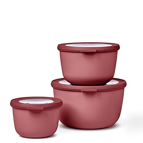 Mepal – Cirqula multikommenset, 3-delig, bewaardoos met deksel, luchtdichte bewaardoos voor koelkast en vriezer, magnetroncontainer en serveerschaal, 750, 1500, 2000 ml, mauve (Vivid mauve)