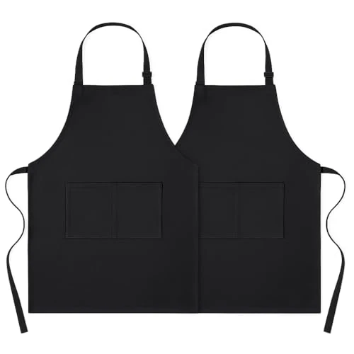 Zeitlich begrenztes Angebot: 4sold Kochschürze Schwarz – 100% Baumwolle 240 g/m², Dick & Robust, Natürlich Feuerresistent – Verstellbare Küchenschürze mit 2 Taschen für Herren & Damen, Kochen, BBQ, Gastronomie (2psc) von 14.99 € auf 14.99 € (0.00% Rabatt)