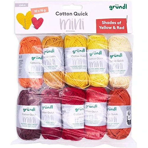 Offerta a tempo: Gründl Lana Cotton Quick 10 x 15 g, Giallo e rosso | Mini Shades of Yellow and Red - Set per lavorare a maglia e all'uncinetto, 100% cotone, 15 g / 37 m - 0.00% da 23.46 € a 23.46 €