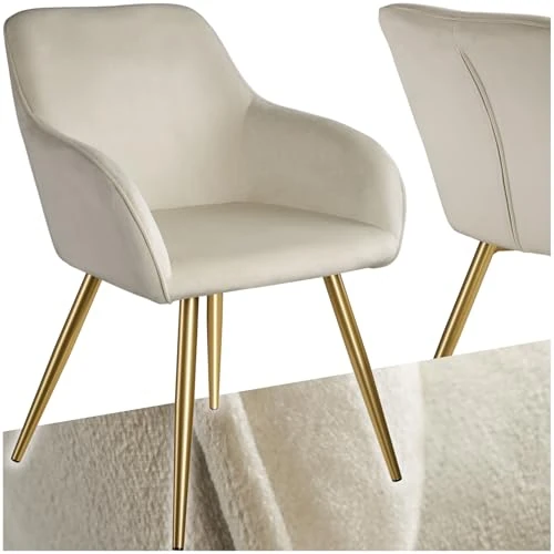 Offre limitée : tectake® Chaise de Salle à Manger rembourrée Moderne Fauteuil Salon Chaise Velours Design Scandinave Pieds en Acier Doré Élégant avec Accoudoirs pour Coiffeuse, Chambre, Salon de 69.90 € à 67.90 € (3% de remise)