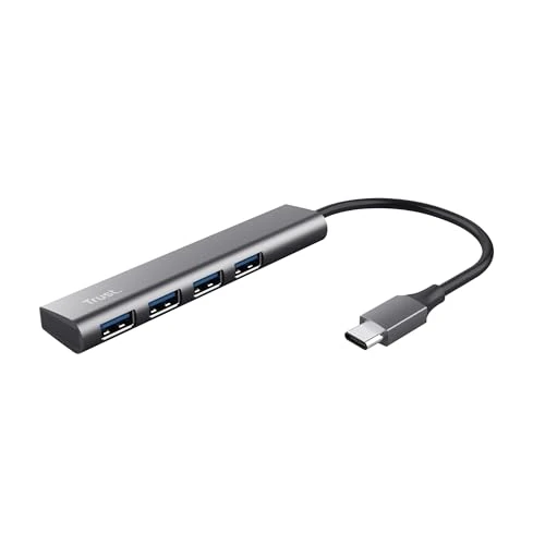 Oferta limitada: Trust Halyx Hub USB-C 3.2 Gen 1, 4 Puertos USB-A, Alta Velocidad 5 Gbps, Fino y Compacto, Adaptador USB, Regleta USB Plug & Play, Concentrador para Ordenador, PC, Portátil, Macbook - Gris de 20.48 EUR a 20.48 EUR (ahorro 0%)