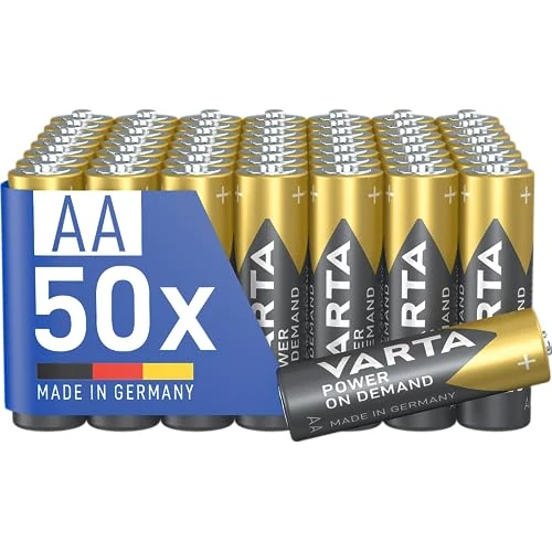 Offerta a tempo: VARTA Batterie AA, confezione da 50, pile Power on Demand, Alcaline, 1,5V, pacco di stoccaggio, per accessori computer, dispositivi Smart Home, Made in Germany [Esclusivo su Amazon] - 26% da 23.99 € a 17.74 €
