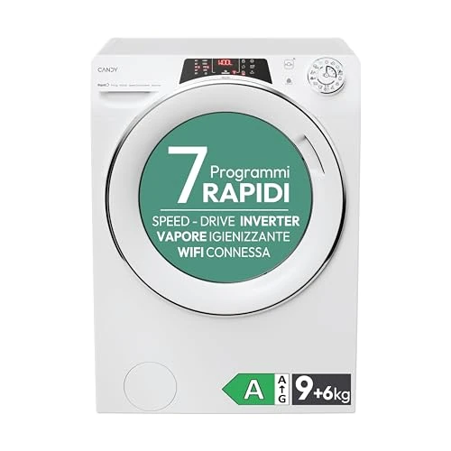 Candy RapidÓ ROW4964DWMCT/1-S pralko-suszarka, 9+6 kg, 1400 rp., Wi-Fi + BLE, podłączony, opóźniony start, czujnik kg, klasa A, 60 x 58 x 85 cm, biały