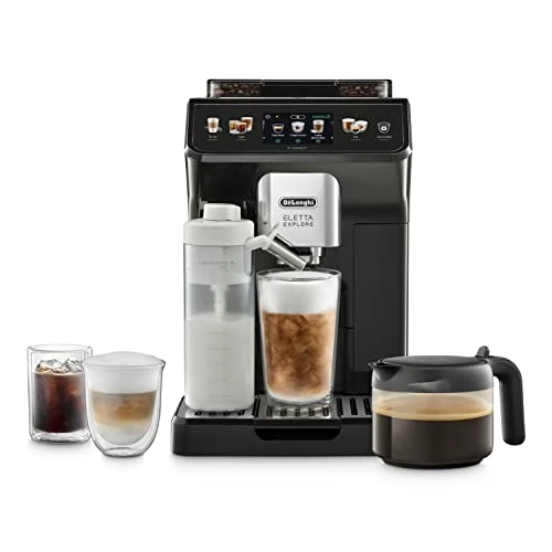 Offerta a tempo: De’Longhi Eletta Explore – Perfetto Macchina da Caffè Automatica, LatteCrema Montalatte Automatico, 50 Bevande incl. Cold Brew in un Solo Tocco, Display Touch a Colori, Grigio Scuro (ECAM452.67.G) - 11% da 899.99 € a 799.98 €