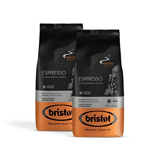Bristot, Kaffeebohnen ESPRESSO – Insgesamt 1 kg – Bohnen mit intensivem Aroma, kräftigem Charakter und entschiedenem Geschmack – Set mit 2 pro 500 g