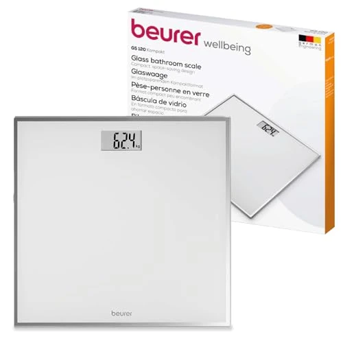 Tijdelijke aanbieding: Beurer GS 120 Compact glasweegschaal met elegant spiegeleffect in ruimtebesparend compact formaat, 27 x 26 cm, gemakkelijk af te lezen LCD-display, cijferhoogte 22 mm, belastbaarheid tot 150 kg van 14.99 EUR naar 14.99 EUR (korting 0%)