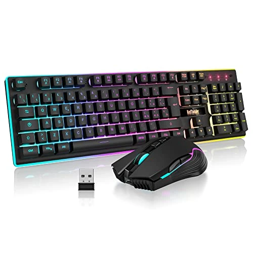 Offerta a tempo: RedThunder K10 Set Tastiera e Mouse da Gioco Wireless, Retroilluminazione a RGB, Batteria Ricaricabile da 3800 mAh, Sensazione Meccanica, Anti-Ghosting+Mouse 7D 3200DPI, Layout IT QWERTY, Giocatori PC - 10% da 59.99 € a 54.14 €
