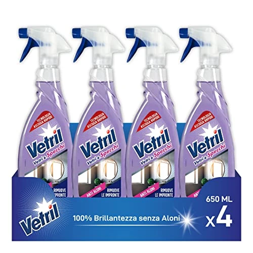 Limitiertes Angebot: Vetril - Glas- und Oberflächenreiniger mit Staubschutz, antistatische Wirkung und Glanz ohne Halos, hypoallergen, 650 ml x 4 von 16.89 EUR auf 16.89 EUR (Spare 0%)