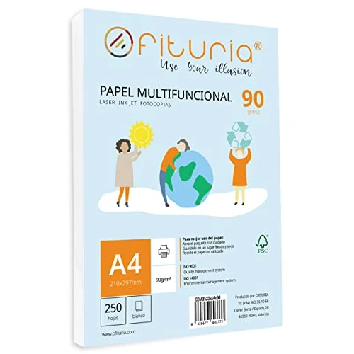 Begrenztes Angebot: Packung mit 250 weißen DIN A4 Blättern, 90g Druckerpapier. Multifunktionales Kopierpapier für Schule und Büro. Ideal für Laserdrucker, Tintenstrahldrucker oder Kopierer – Ofituria von 10.94 EUR auf 7.88 EUR (Rabatt 28%)