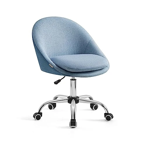 SONGMICS Chaise de Bureau, Fauteuil Pivotant en Tissu Coton-Lin, Siège Confort, Rembourrage en Mousse, Réglable en Hauteur, pour Bureau, Chambre, Bleu Clair OBG020Q01