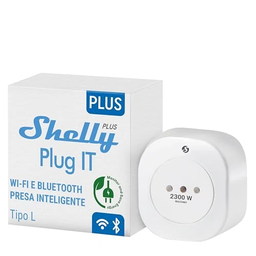 Offerta a tempo: Shelly Plug IT, Presa Intelligente Wi-Fi Italiana (Tipo L) - 2300W (10A), Monitoraggio Energia, Consumi, Controllo Vocale e Remoto, Timer, iOS Android App, Alexa Google Home, Nessun Hub Richiesto - 36% da 29.99 € a 19.10 €