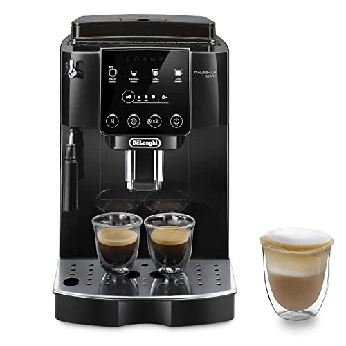 De'Longhi Magnifica Start ECAM222.20.B, Cafetera Superautomática con Boquilla para Leche, Cafetera Espresso del Grano a la Taza con 4 Recetas Soft One-Touch, Panel de Control, 1450W, Negro