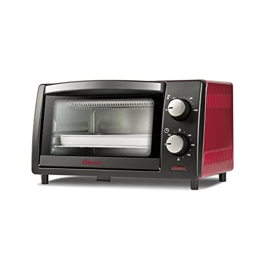 Girmi FE10 Forno elettrico, 800 W, 10 Litri, Griglia INOX, Termostato Regolabile, Timer 60 min, Accesori inclusi, Nero/Rosso