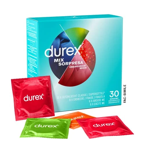 Durex Mix Überraschung, dünne Kondome und Kondome mit Reliefs und Nerven, 30 Kondome