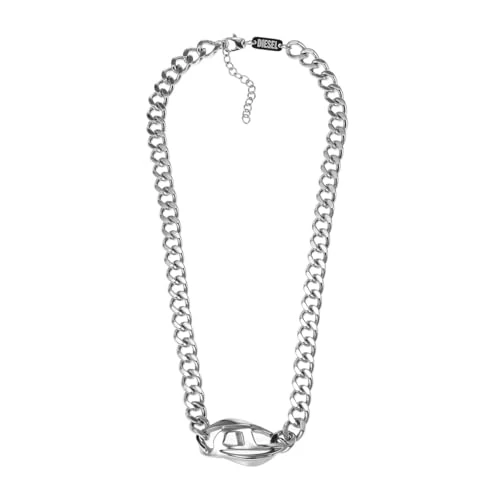 Offerta a tempo: Diesel Collana a catena da uomo in acciaio inossidabile con chiusura a moschettone, Tono argento, - 40% da 76.89 € a 46.40 €