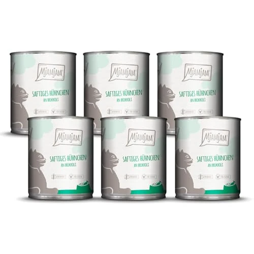 Offerta a tempo: MjAMjAM - Cibo umido premium per gatti - Pollo succoso con broccoli, confezione da 6 (6 x 800 g), senza cereali con extra carne - 34% da 30.72 € a 20.31 €