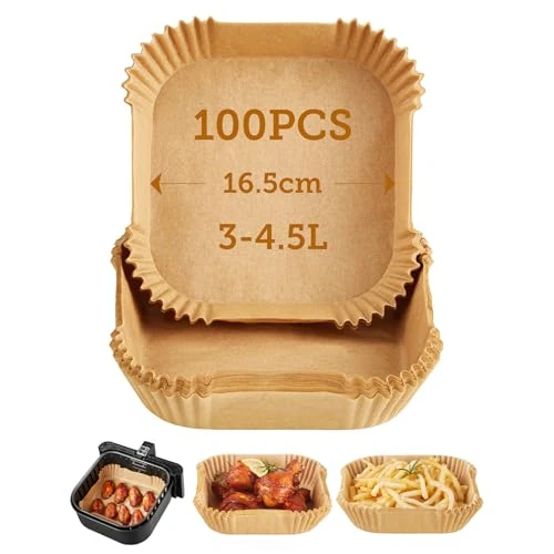 Offerta a tempo: COSORI Carta Forno Per Friggitrice Ad Aria 100 Pezzi, Teglie Per Air Fryer 3-4,5L Quadrati, Antigrasso Antiaderente Fodera in Carta Monouso per Forno, Padelle, Microonde (16cm) - 13% da 15.99 € a 13.98 €