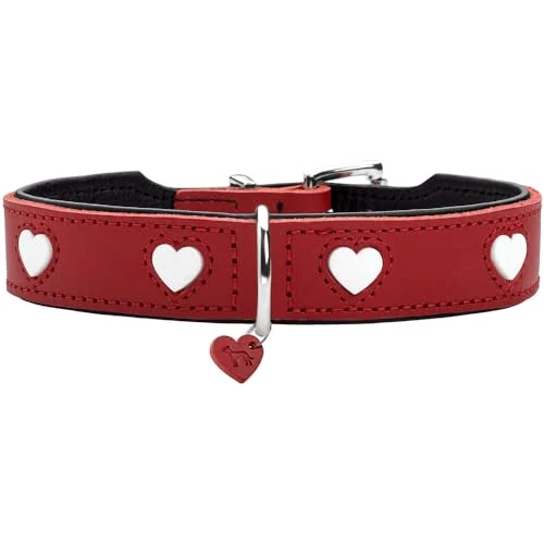 Limited-time offer: Hunter Love Dog Collar Colour: Red/Black, Soft, Robust Cowhide Leather, Individually Sewn-in Hearts, Handmade, High, Particularly Soft, Made in Germany, Size 32 from $59.79 to $59.79 (save 0.00%)