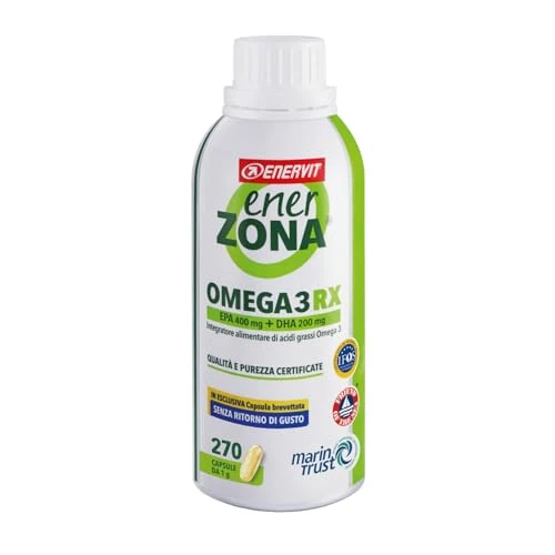 Enervit, Enerzona Omega 3 RX 270 kapsułek 1g bez powrotu smaku, suplement Omega 3 IFOS, kwasy tłuszczowe dla serca, wzroku i mózgu, olej rybny Omega 3 1000 mg, bezglutenowy olej rybny