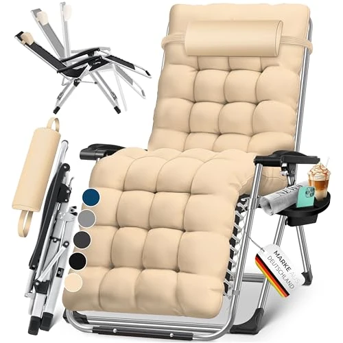 Offre limitee: KESSER® Bain de soleil, Chaise longue de jardin, Coussin pour le cou + porte-boisson inc, coussin XXL, capacité 200kg, pliable & résistant aux intempéries, Chaise longue pliante Dossier réglable beige de 107.80 EUR a 67.80 EUR (economie 37%)