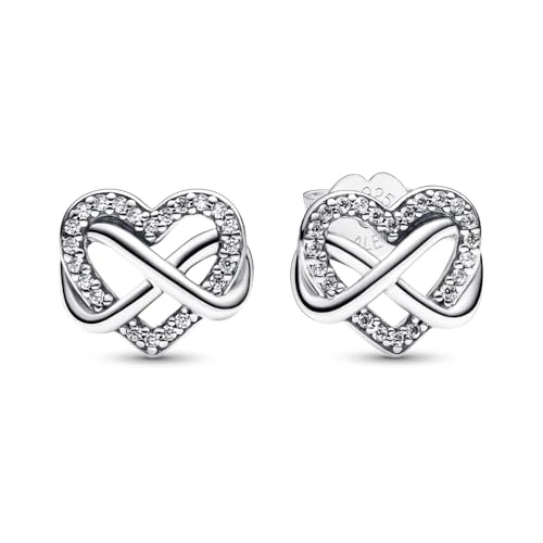 Offerta a tempo: PANDORA Orecchini a bottone Moments Infinity a forma di cuore in argento Sterling con zirconi cubici trasparenti - 27% da 49.00 € a 36.00 €