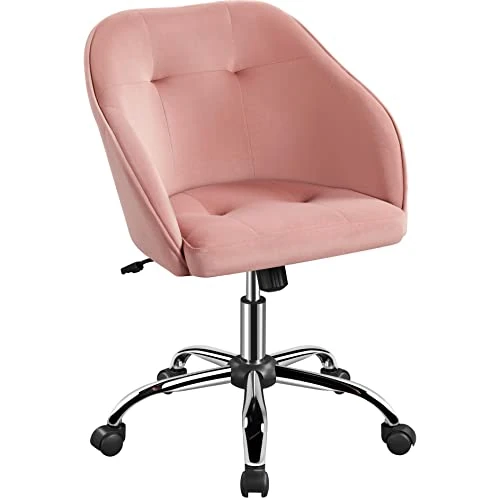 Yaheetech Office Chair Swivel Swivel Desk Chair Velvet Padded Height Adjustable Reclining Ergonomic Capacity 136 kg Pink