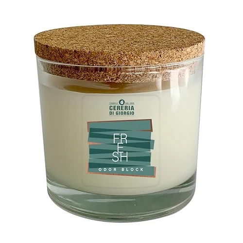 Cereria di Giorgio Candle in Glass with Cork lid Odor Block 210g- Fresh Green