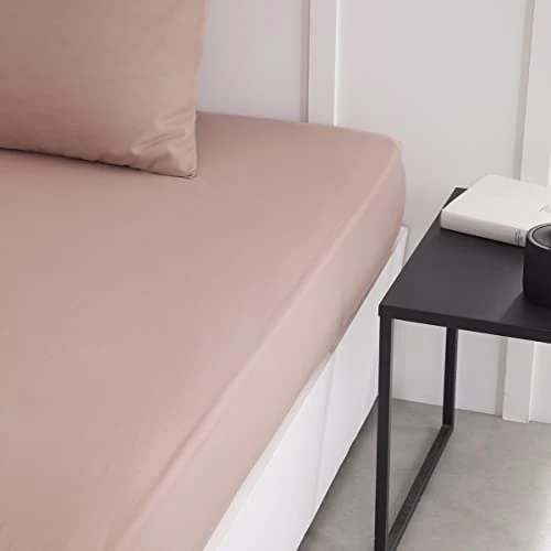 Offerta a tempo: TODAY Essential - Lenzuolo con angoli, 140 x 190 cm, 2 persone, 100% cotone, tinta unita, rosa delle sabbie - 71% da 26.37 € a 7.69 €
