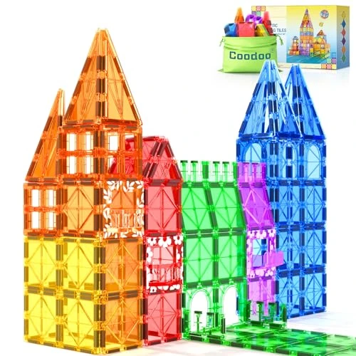 Coodoo 60 Blocs de Construction magnétiques, Jouet pour Enfants, Blocs magnétiques STEM, Jouet sensoriel, Jouet de Construction magnétique pour garçons et Filles de 3 Ans et Plus, préscolaire