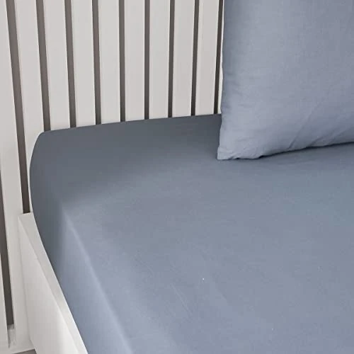 Offerta a tempo: TODAY Essential - Lenzuolo con angoli, 90 x 190 cm, 1 persona, 100% cotone, tinta unita, denim - 27% da 24.07 € a 17.50 €