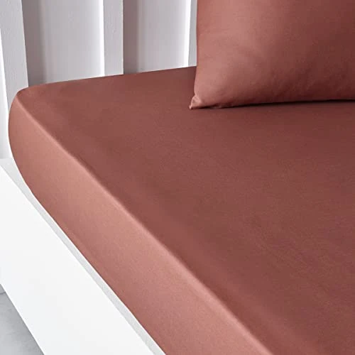 Offerta a tempo: TODAY Essential - Lenzuolo con angoli, 140 x 190 cm, 2 persone, 100% cotone, tinta unita, terracotta - 62% da 28.78 € a 10.97 €