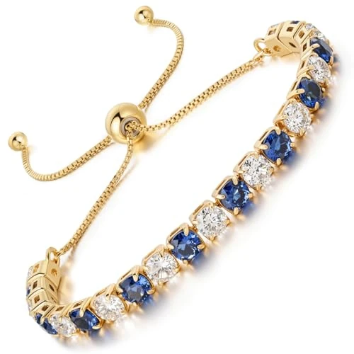 Offerta a tempo: LOVANS Bracciale Tennis Donna Oro, Braccialetto con Zirconi, Idee Regali Natale Regalo Gioielli per Mamma Ragazza Sorella Fidanzata, Adatto per Polsi 8-22 cm [Blu&Bianco,4MM] - 45% da 28.99 € a 15.99 €