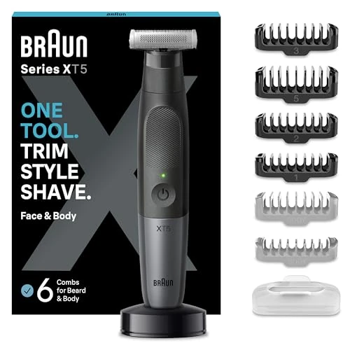 Offerta a tempo: Braun Regolabarba Uomo e Rasoio Elettrico Barba E Capelli Series X, Testina Flessibile Con Lama 4D A Due Direzioni E Protezione SkinShield, 45 Minuti Di Utilizzo Senza Fili, Idea Regalo, XT5300 - 26% da 54.00 € a 39.99 €