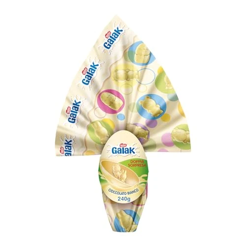 GALAK Uovo di Pasqua 2026 Cioccolato Bianco con Sorpresa e 2 Cioccolatini 240g