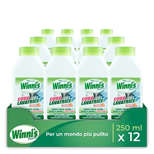 Winni's - Cuidado para lavadora desinfectante, acción limpiadora, antical y antimalos olores, con materias primas de origen vegetal y bio, 250 ml x 12 paquetes