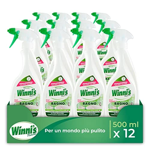 Offerta a tempo: Winni's - Detergente Spray Bagno Ipoallergenico Igienizzante, Adatto alle Pelli più Sensibili, Azione Pulente e Detergente Senza Risciacquo, 500 ml x 12 Confezioni - 22% da 27.48 € a 21.48 €