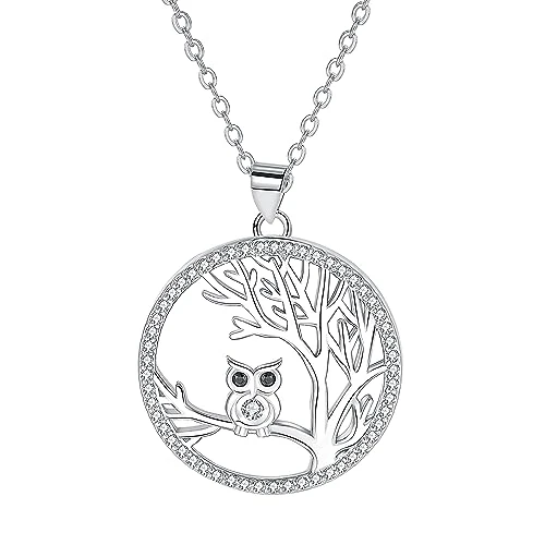 Offerta a tempo: Hifeeled Collana Albero Della Vita Donna Argento Sterling 925 Ciondolo Rotonda con Gufo con Zirconia Cubica,Gioielli Regali per Donna -Anallergica |45cm+5| - 30% da 22.99 € a 16.09 €