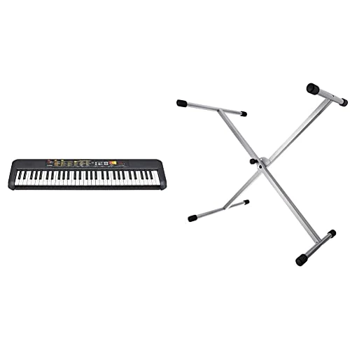 Yamaha Digital Keyboard PSR-F52, Tastiera Digitale Compatta per Principianti con 61 Tasti, 144 Voci Strumentali e 158 Stili di Accompagnamento & FX F900522 Stand per Tastiera Grigio Argento