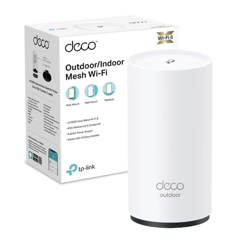 Offerta a tempo: TP-Link Deco X50-Outdoor Router AX3000Mbps Access Point Esterno Mesh WiFi 6 Dual Band, IP65 Resistenza alla Polvere e all'Acqua, Palo e Montaggio a Parete, Alimentazione Poe/AC, Alexa, Uno Copre 230㎡ - 38% da 129.99 € a 79.99 €