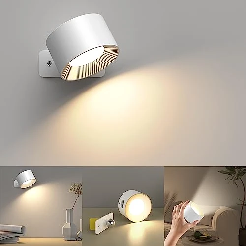 Offerta a tempo: Mexllex Lampada da parete per interni, lampada da parete con ricarica USB a batteria, 3 colori e 3 livelli di luminosità Luce da parete 360° rotante Touch Control Luci da parete senza fili - 5% da 15.99 € a 15.19 €