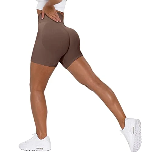 Unthewe Workout Butt Lifting Shorts for Women High Waisted Seamless Gym Yoga Booty Shorts(U429-Booty Dark Brown-S)